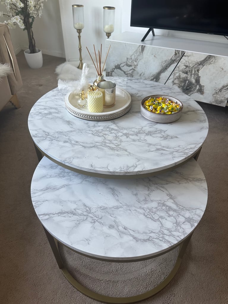  Nesting Marble-Effect Coffee Tables – Excellent Condition