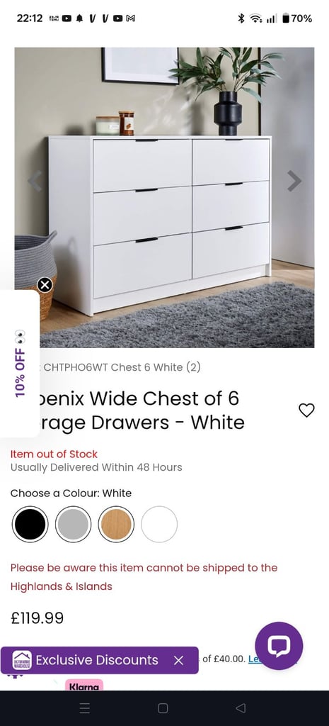 Phoenix Wide Chest of 6 Storage Drawers