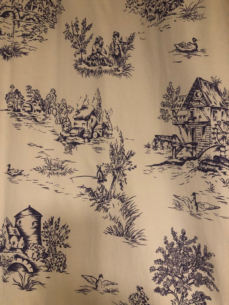 image for “Fleur de France” Design Curtains and matching King size Duvet set, white and blue, long