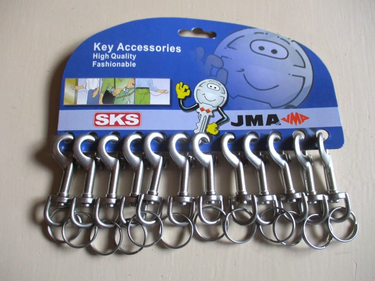 CARD OF 12  CHROME PLATED KEY SNAPPER BELT CLIPS