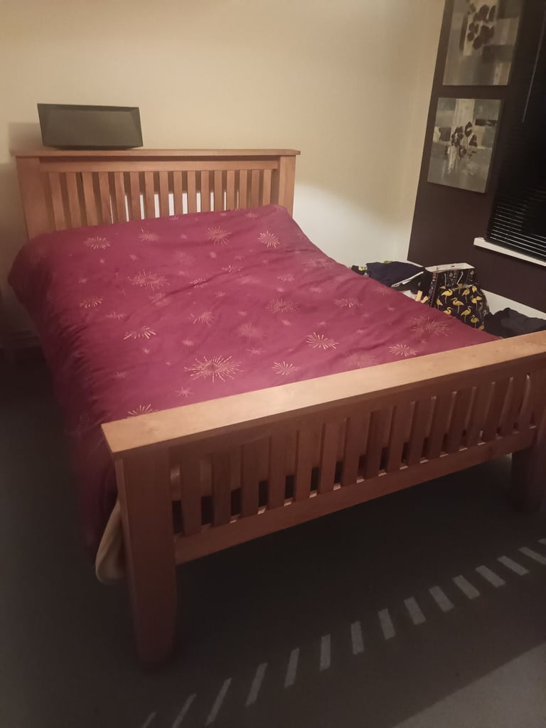image for Double bed in solid pine with excellent mattress 