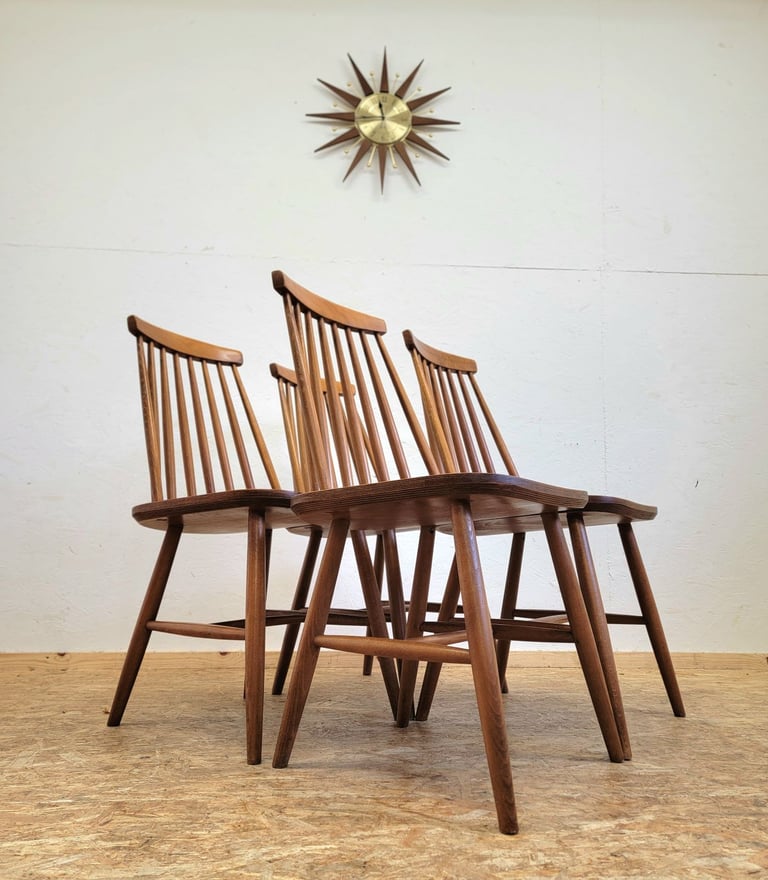 Set 4 x Retro 70s IKEA Tellus Teak Finish Dining Chairs - Mid Century G-Plan Era