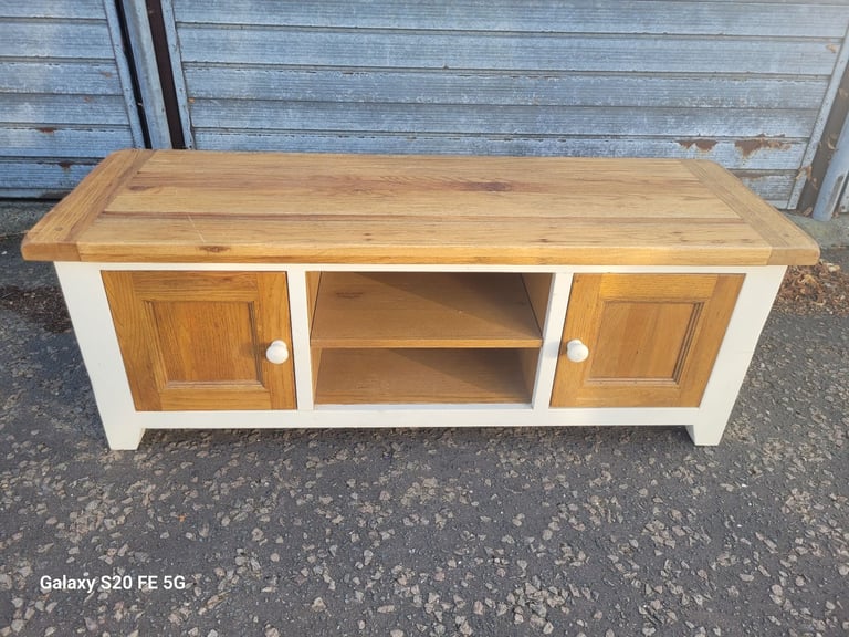 image for Solid oak topped television unit, delivery available 