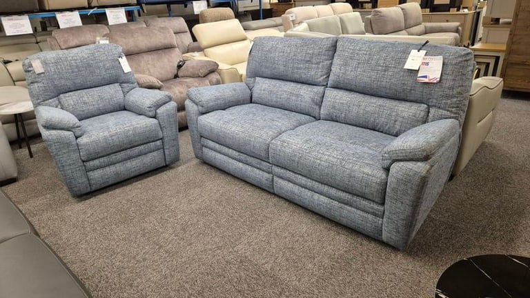 image for Parker Knoll Hampton Large 2 Seater Sofa & Power Recliner Armchair Blue Fabric