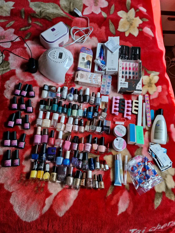 Huge assorted lot of manicure nail polishes and accessories 