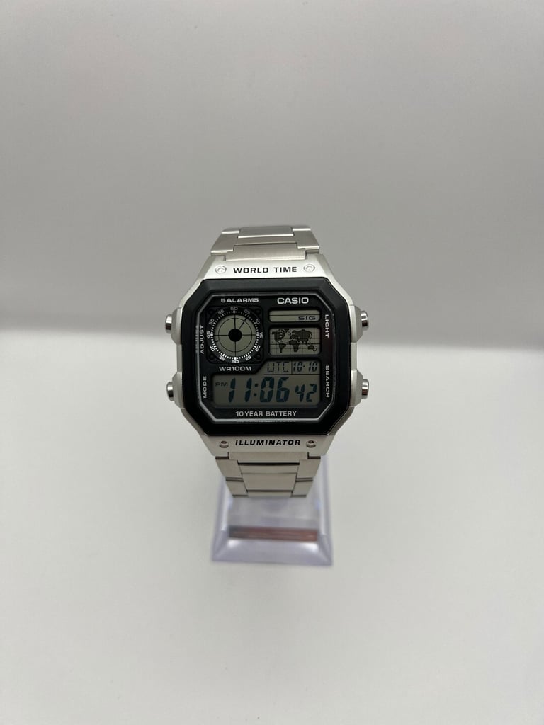 Casio Royale Illuminator AE-1200WHD-1AVEF - Digital World Time Watch, Box & Papers