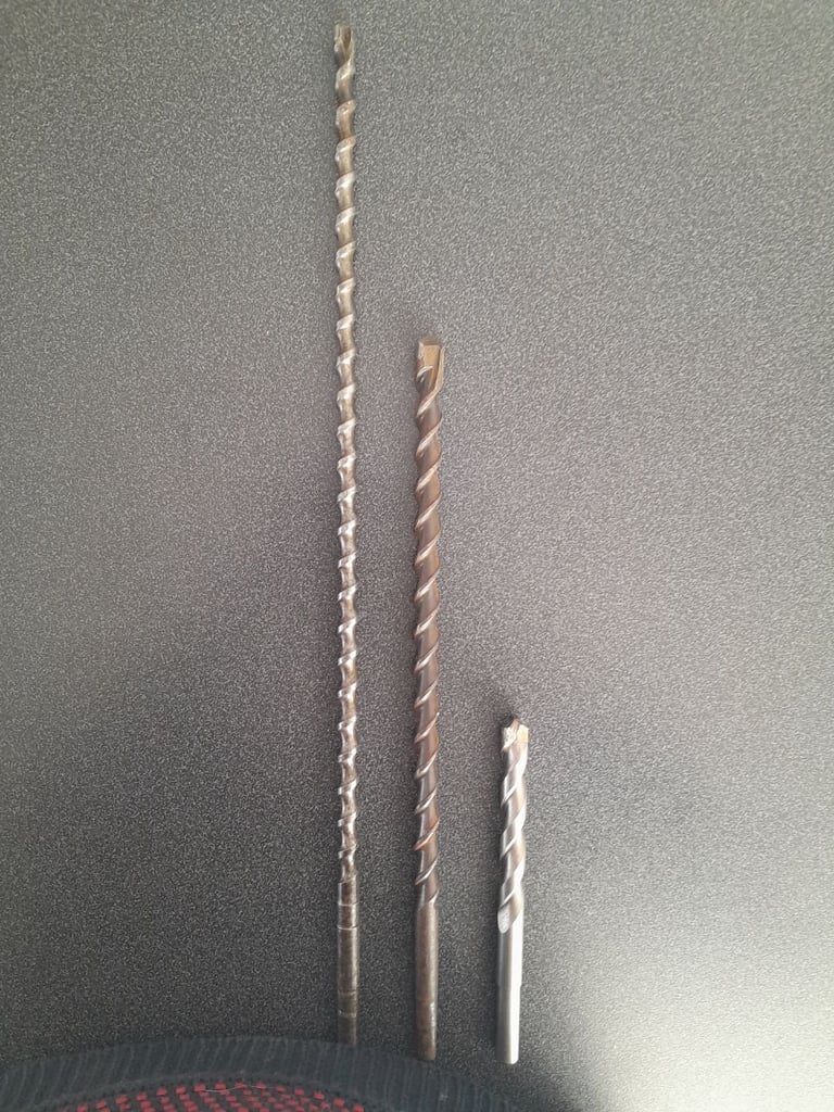 2 x 12mm and 1 x 10mm LONG Straight Shank Masonry Drill Bits 