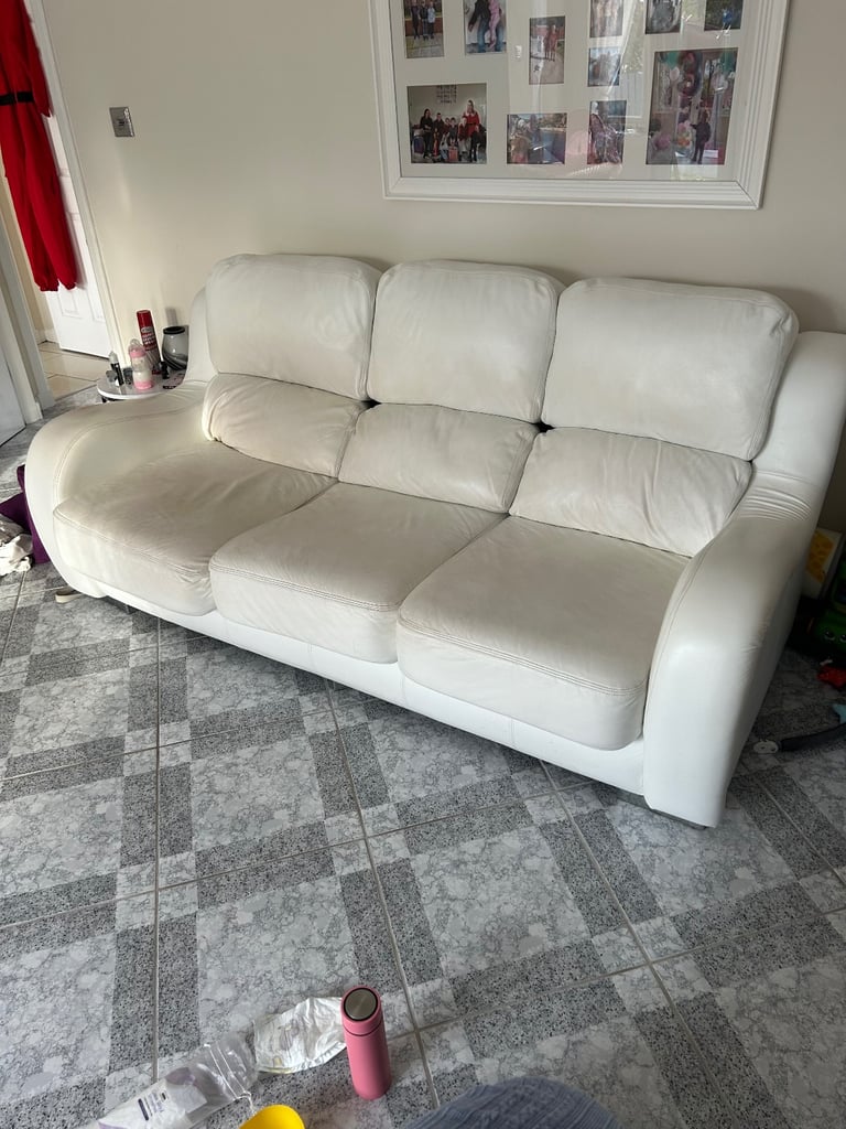 3 and 2 seater cream leather sofas
