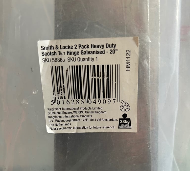 Door/gate/shed hinge - smith & locke 2 pack heavy duty scotch tee hinge galvansied 20"