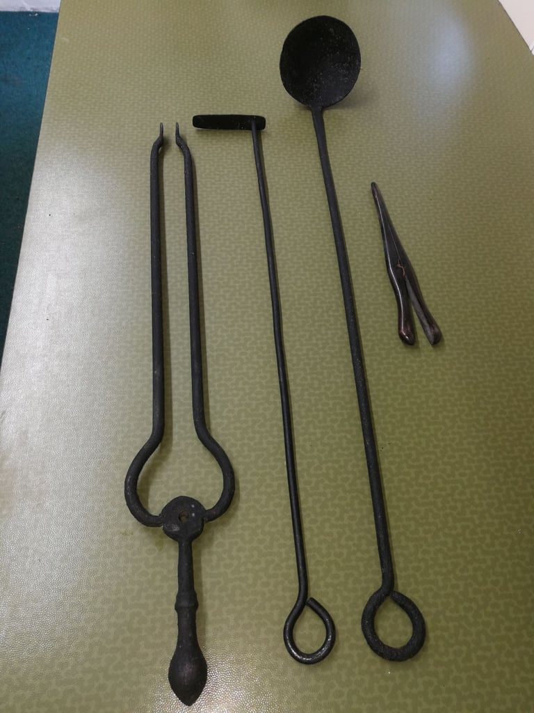 Antique cast iron fireplace tools