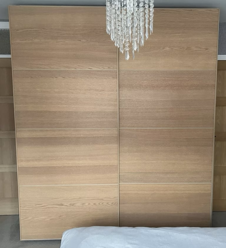 LARGE IKEA PAX White Oak Wardrobe, 2 Hang Rail, 5 Shelf & 3 wire drawers, 200x236 FREE DELIVERY 138