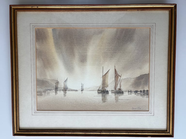 George Allen 1913-1988 Signed Watercolour Moored Fishing Boats