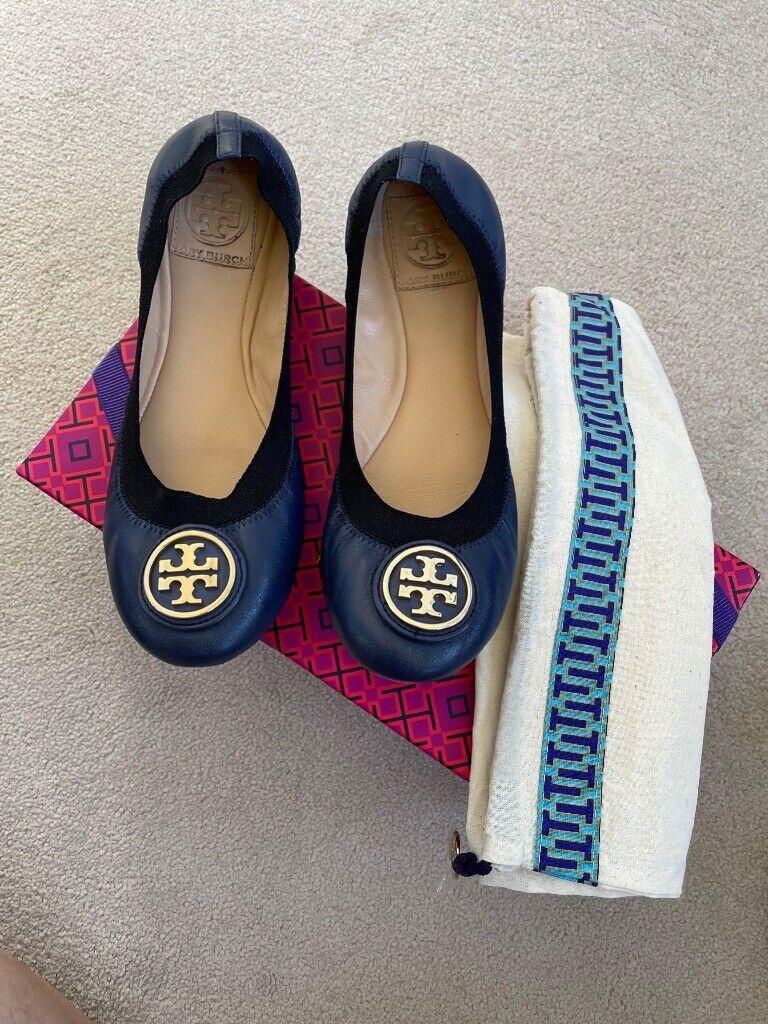 TORY BURCH , ballet flats, navy leather , size UK4, hardly used, as good as  new | in Hampton, London | Gumtree