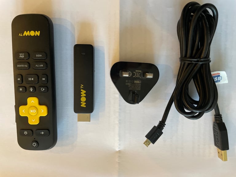 Now TV Roku Smart Stick Model 3801, power plug + USB cable with Remote Control