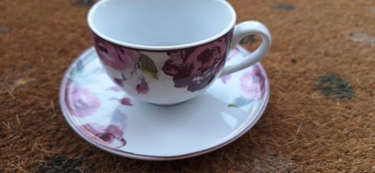 Rose Pattern Ceramic Cup & Saucer