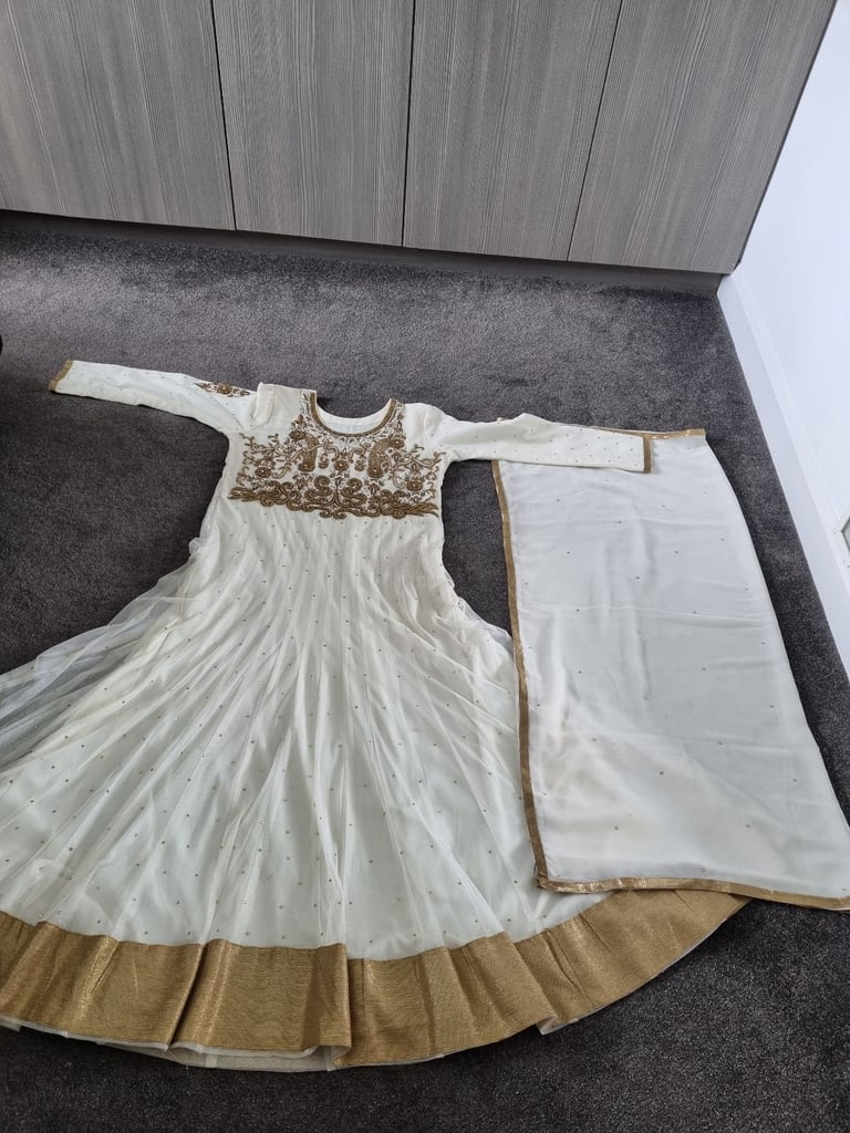 image for Pakistani Indian Party Dress Excellent Condition Cream With Gold Dimonds