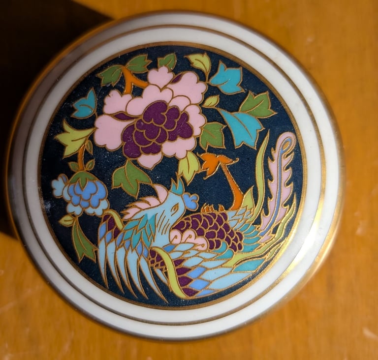 image for Vintage Antique Coalport Trinket Box Bone China Floral &Bird Design