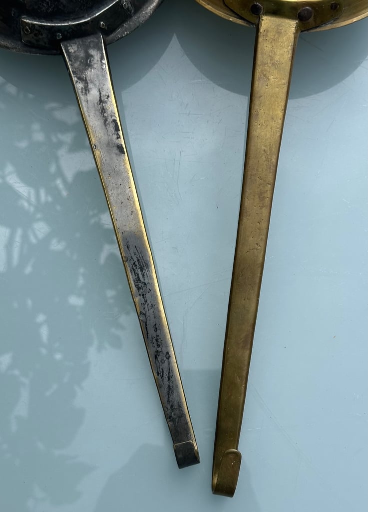 ANTIQUE FRENCH BRASS LADLES, HANGING DIPPERS, LOUCHES, L38cm - 1800s KITCHENALIA - WILL POST!