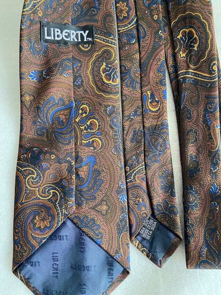 Liberty Necktie in brown and blue paisley pattern, 100% Silk