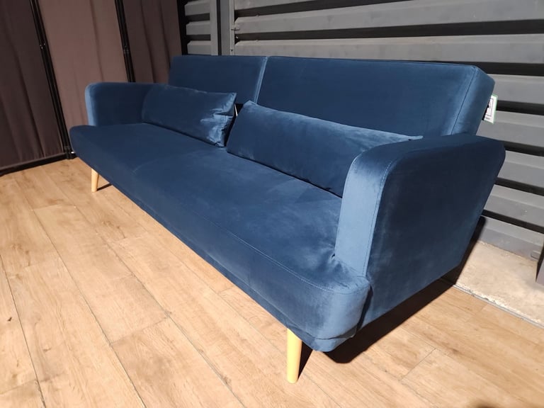 Unused 3 Seater Velvet Sofa Bed - Blue.