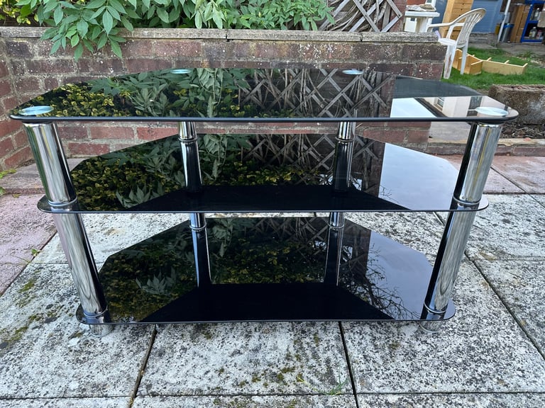 image for Glass Corner TV Stand in Black and Silver