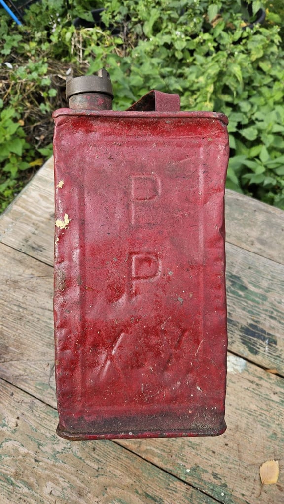 Vintage Pratts Perfection Spirit petrol can Circa 1930's and Bell Fuel can