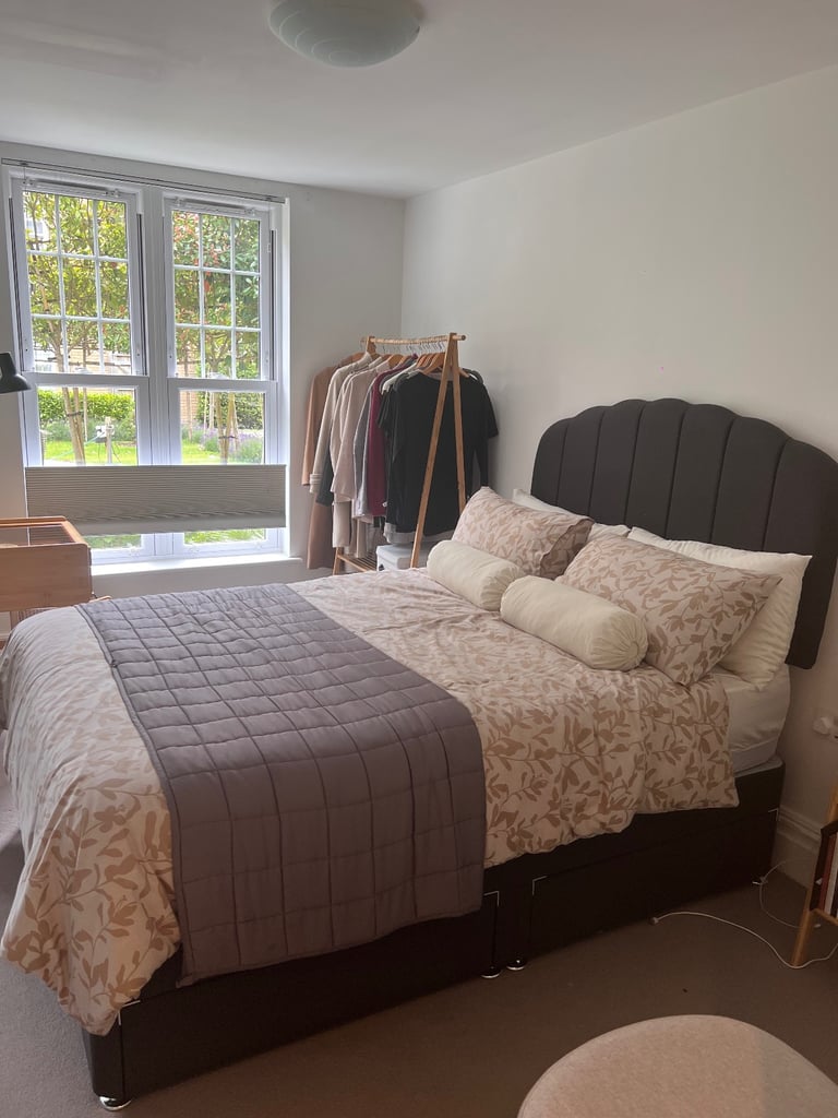 image for Dark grey / black double bed upholstered base with 4 x drawers 