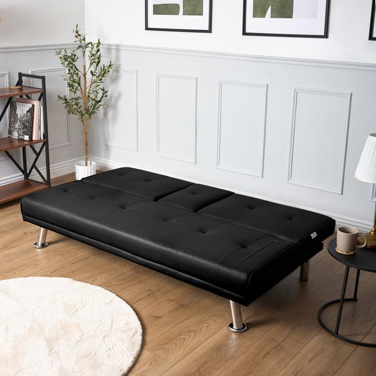 Manhattan Sofa Bed 2 Seater Faux Leather Click Clack - Black