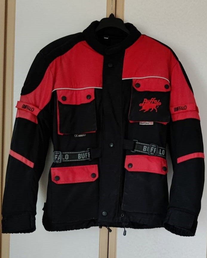 BUFFALO CE Armour Motorcycle Textile Jacket Men's M Black Red Cordura Scotchlite