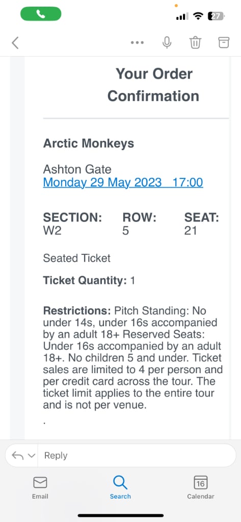 1 x Artic Monkey Ticket 
