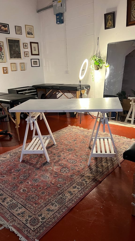 Large White Ikea Desk Table Removable Top and Tressles
