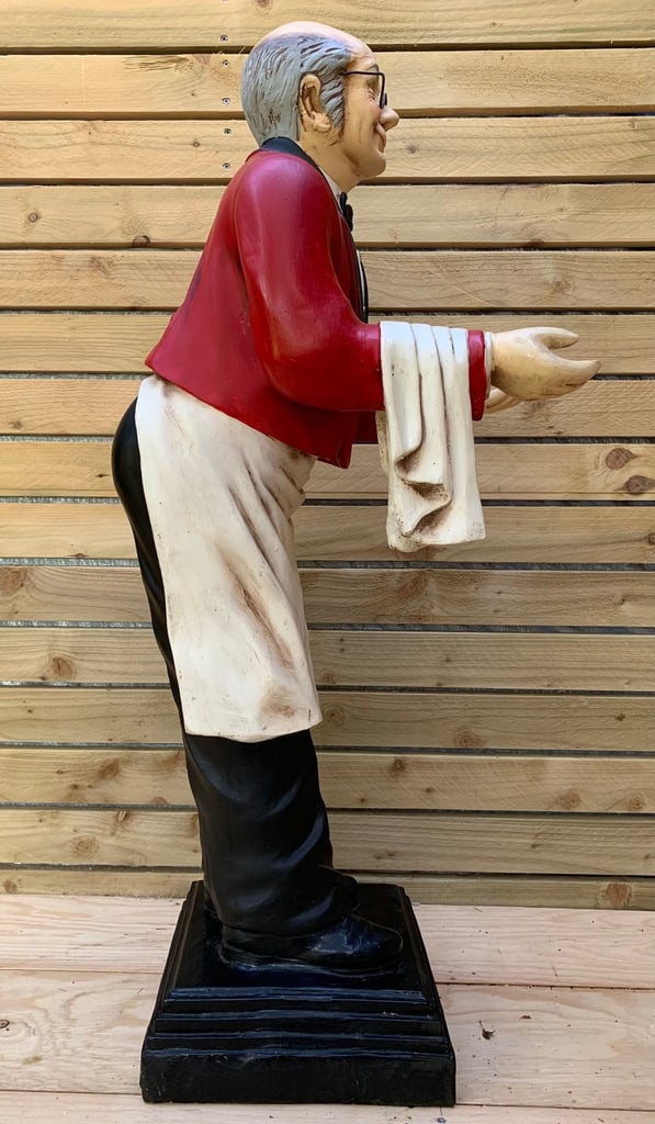 SOLD Vintage Old Man Waiter / Butler Fibreglass Restaurant or Retail Shop Display Figurine Stature