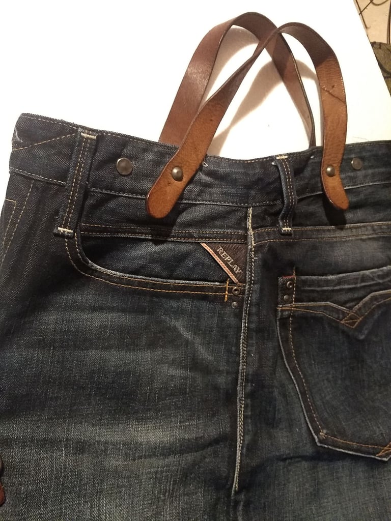 Vintage Replay denim Tote or shoulder bag. One off Unique jeans bag. Recycled denim 