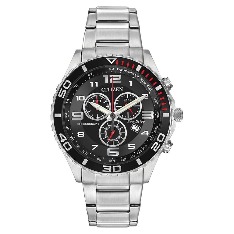 image for Citizen Sport Eco-Drive Chronograph Black Dial & Stainless Steel Watch