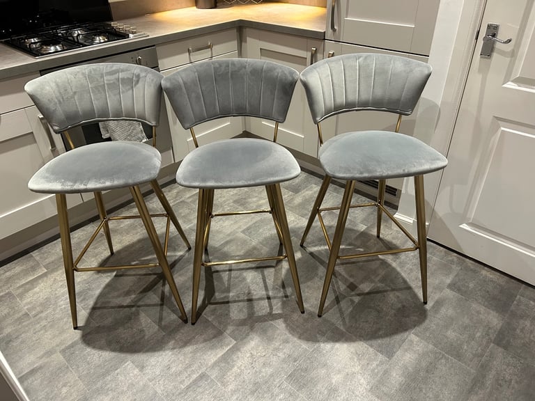 image for Dunelm Kendall bar stools grey velvet x 3