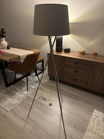 Tripod chrome lamp with light grey shade in Motherwell, North