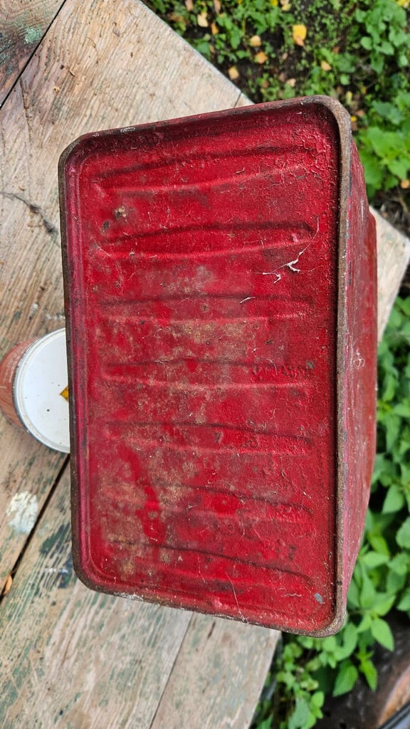 Vintage Pratts Perfection Spirit petrol can Circa 1930's and Bell Fuel can