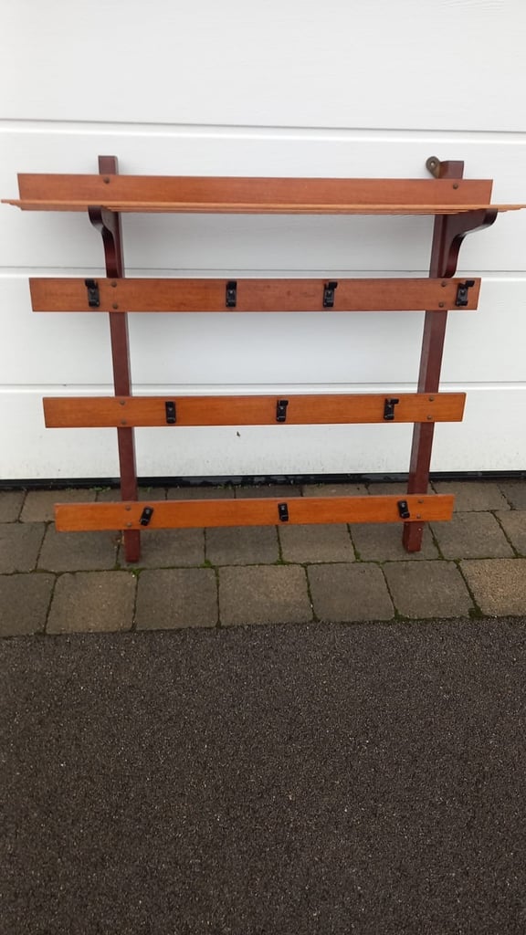 Wooden coat hanger and shelving unit 