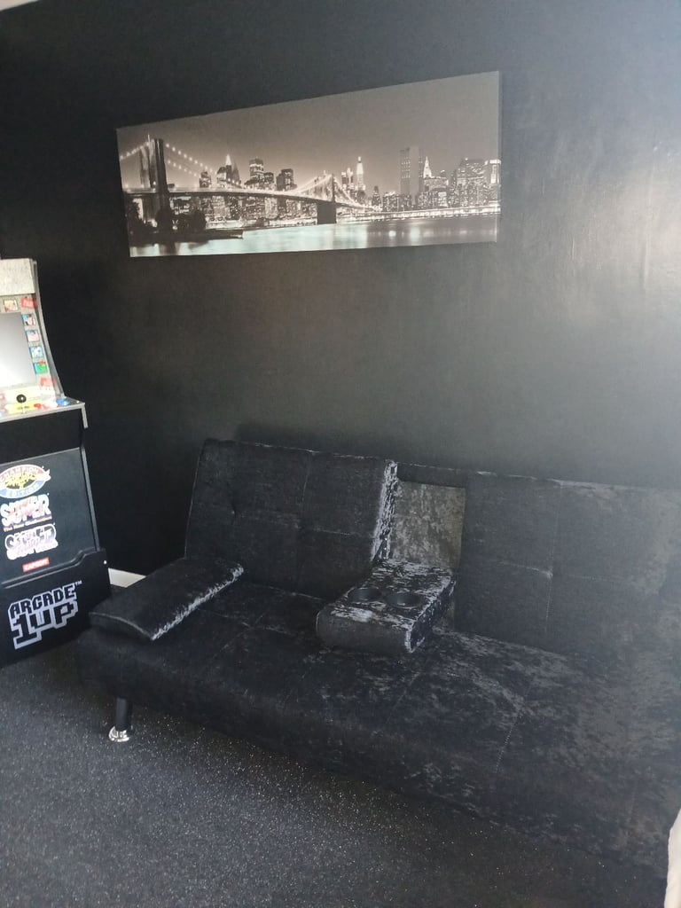 image for As new crushed velvet black double sofa bed 