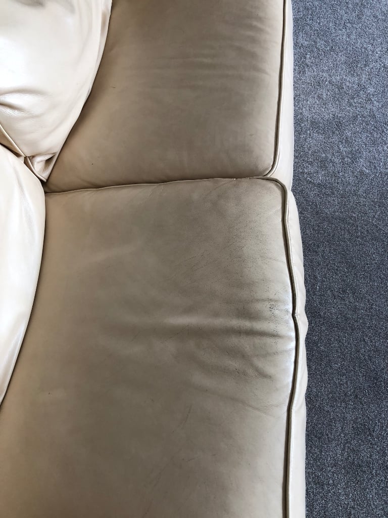 High quality leather settee, sofa, cream, 193cm, two seater