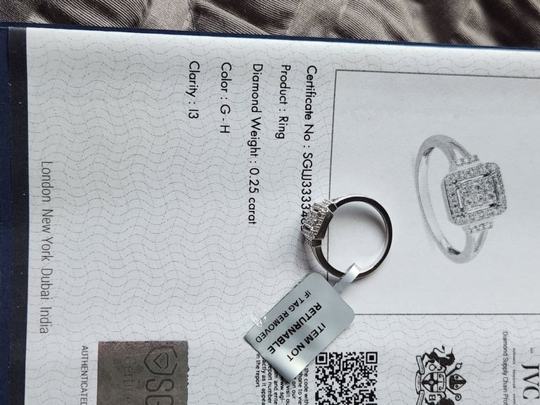 9ct White Gold Size M 32 Diamonds half Eternity Ring SGL Certification New Gold