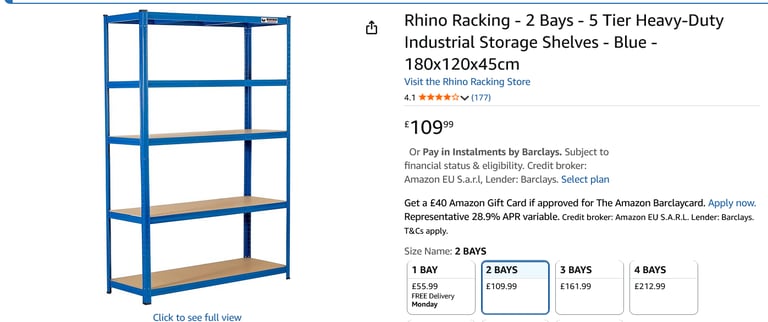 image for One RHINO heavy duty blue shelving unit.