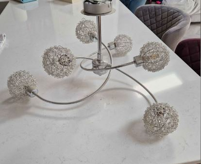 Wanted - ceiling light fitting - 6 bulb with wire shades see photo
