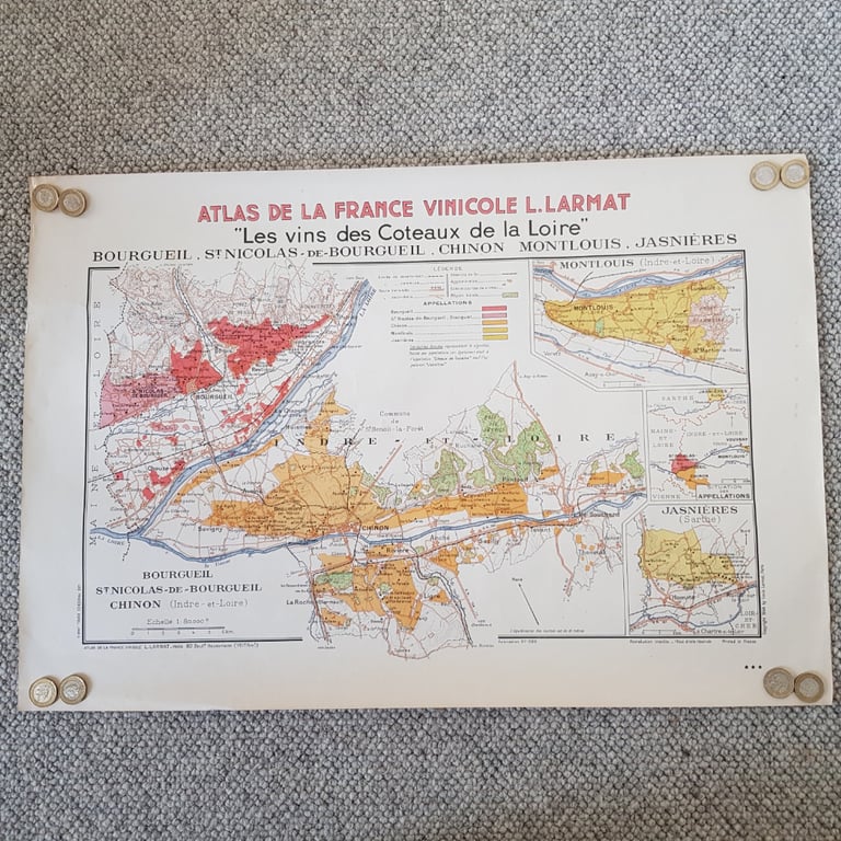 image for Decorative Wine Map. Atlas de la France Vinicole L.Larmat. 1946. Les vins des Coteaux de la Loire