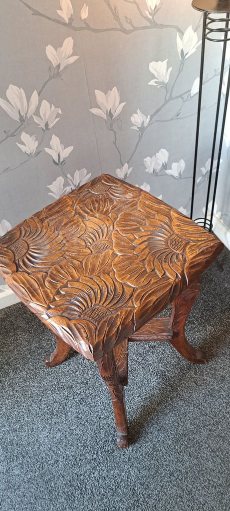  Antique Carved Arts and Crafts Japanese Table from Liberty of London