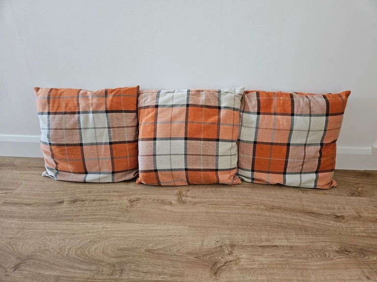 image for Set of 3 Orange Tartan Cushions