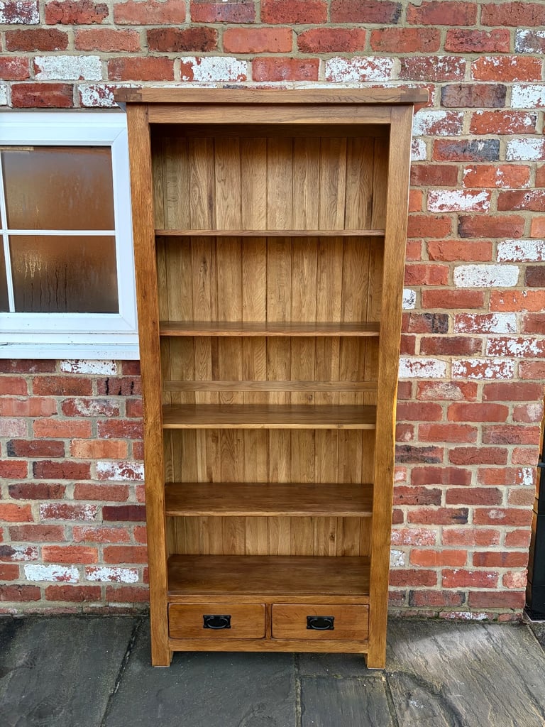 Rustic Solid Oak Tall Bookcase - Excellent Condition 