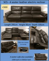 4 seater electric recliner and 3 seater leather sofas