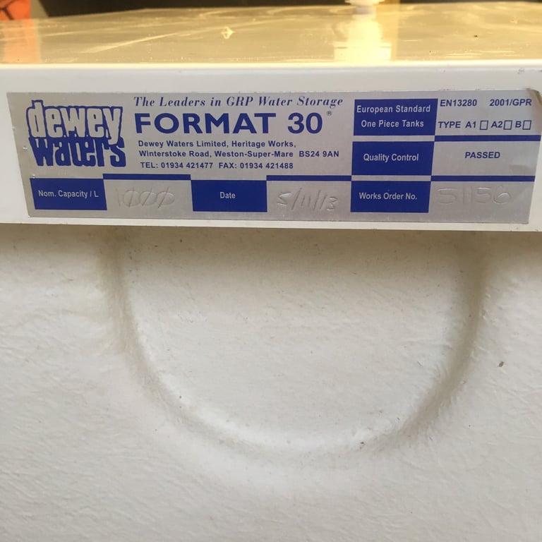 Large water tank GRP fibreglass 1000L fresh water 
