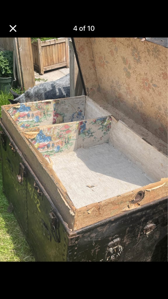 Antique metal & leather trunk